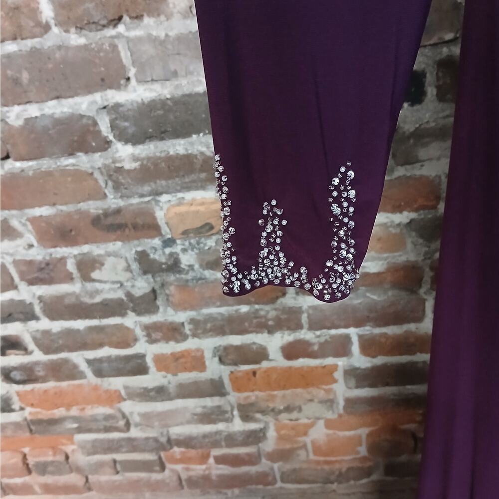 Betsy & Adam Formal Evening Gown Womens 16W Wine Beaded Wedding Party Dress - Picture 9 of 15